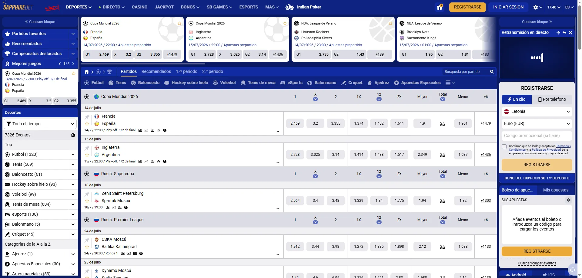 Apuestas deportivas en SapphireBet plataforma para Per&uacute;