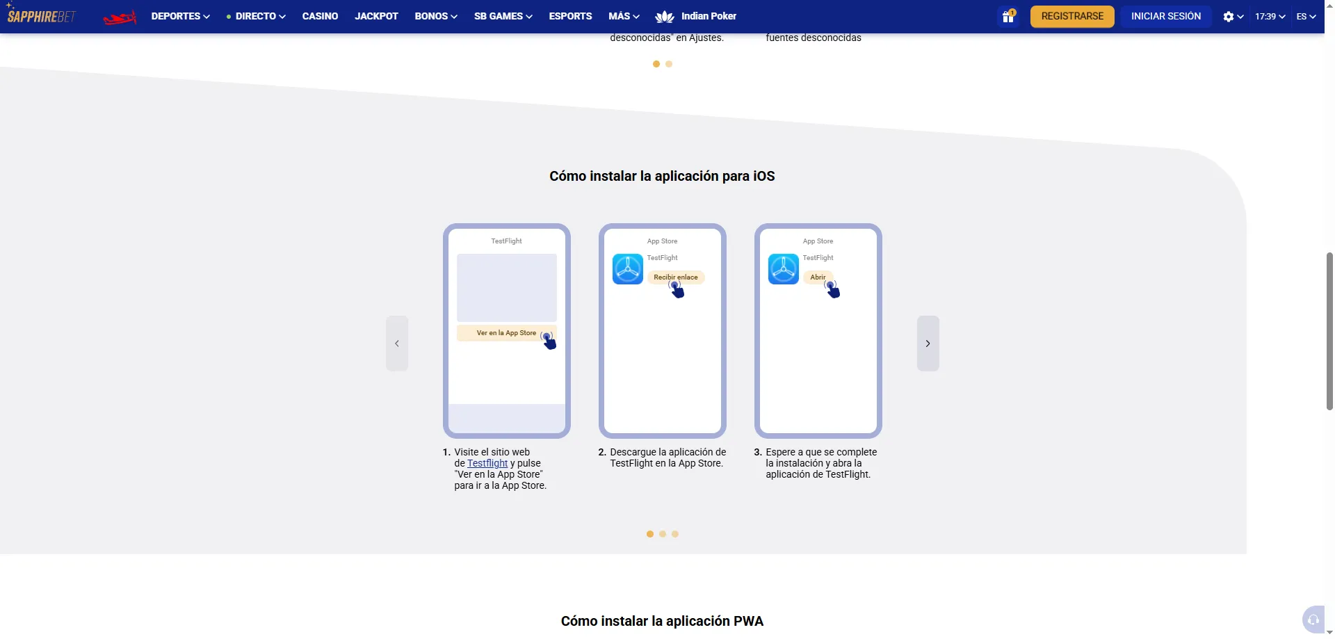 SapphireBet app m&oacute;vil optimizada para iOS y Android en Per&uacute;